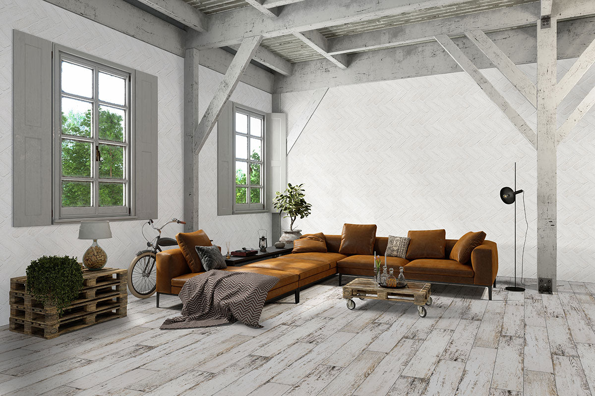 Alpine White Clay Brick Tile  - Herringbone Tile