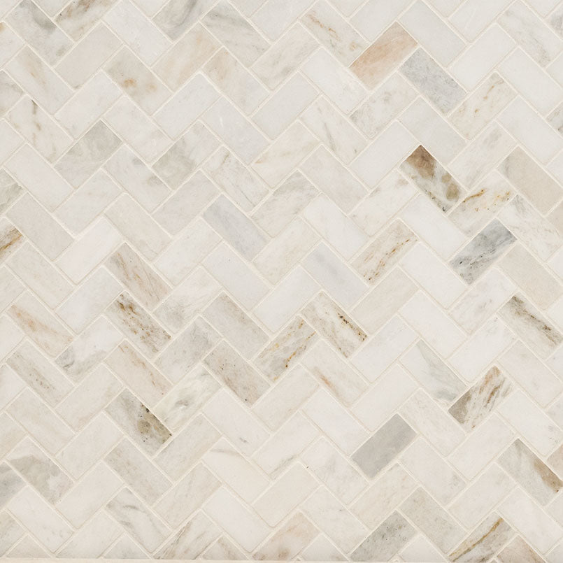 Arabescato Venato White Herringbone Tile