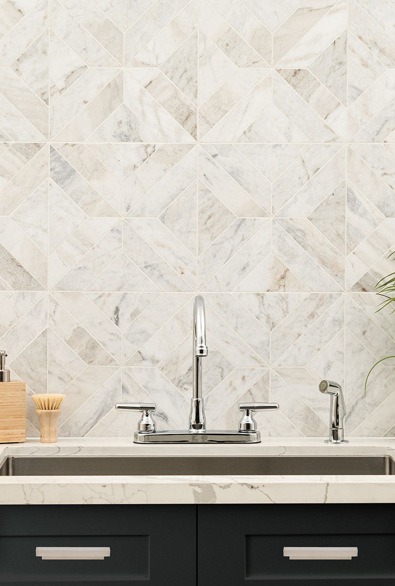 Arabescato Venato White Argyle Tile