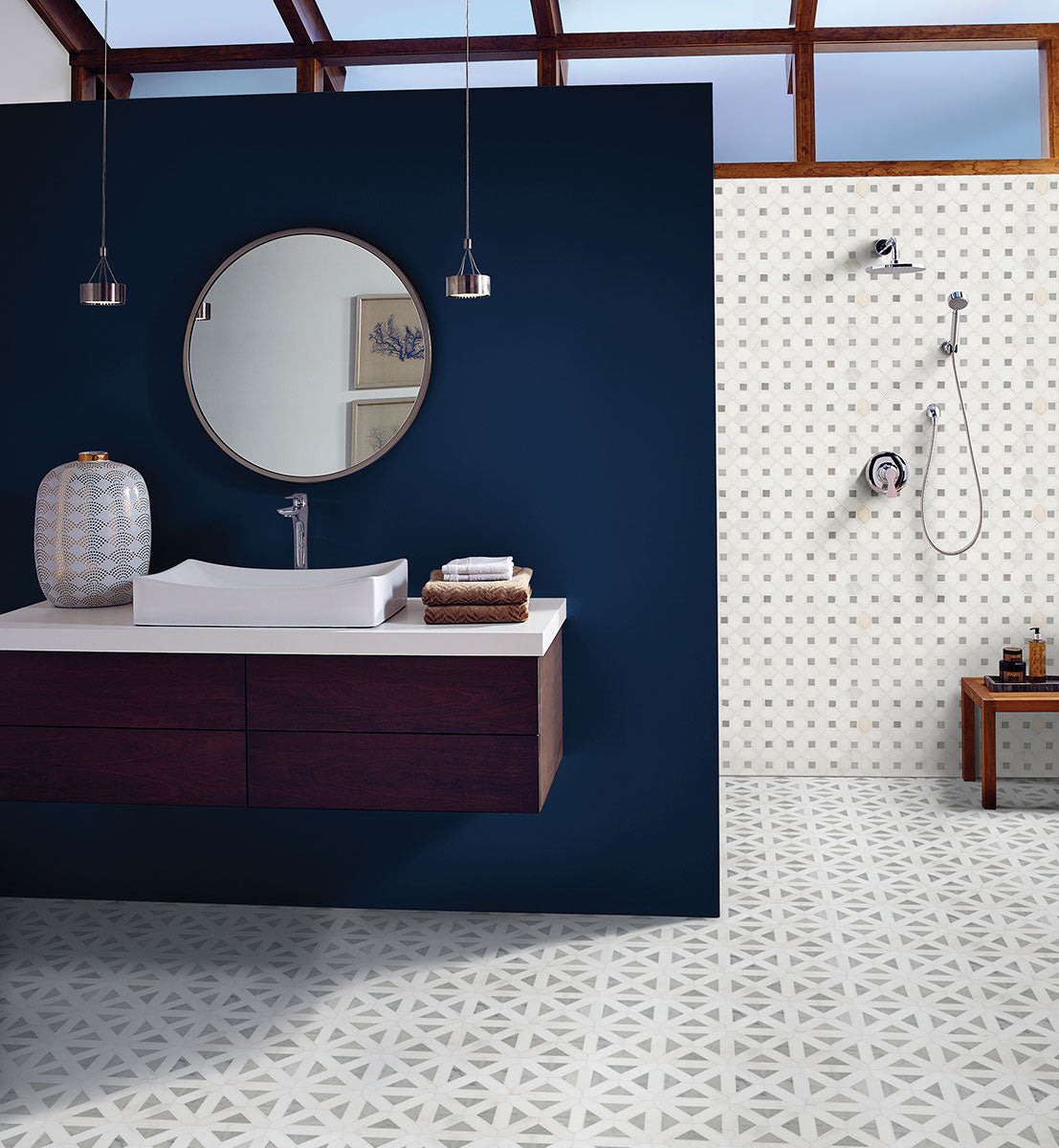 Bianco Dolomite Dotty Pattern Mosaic Tile