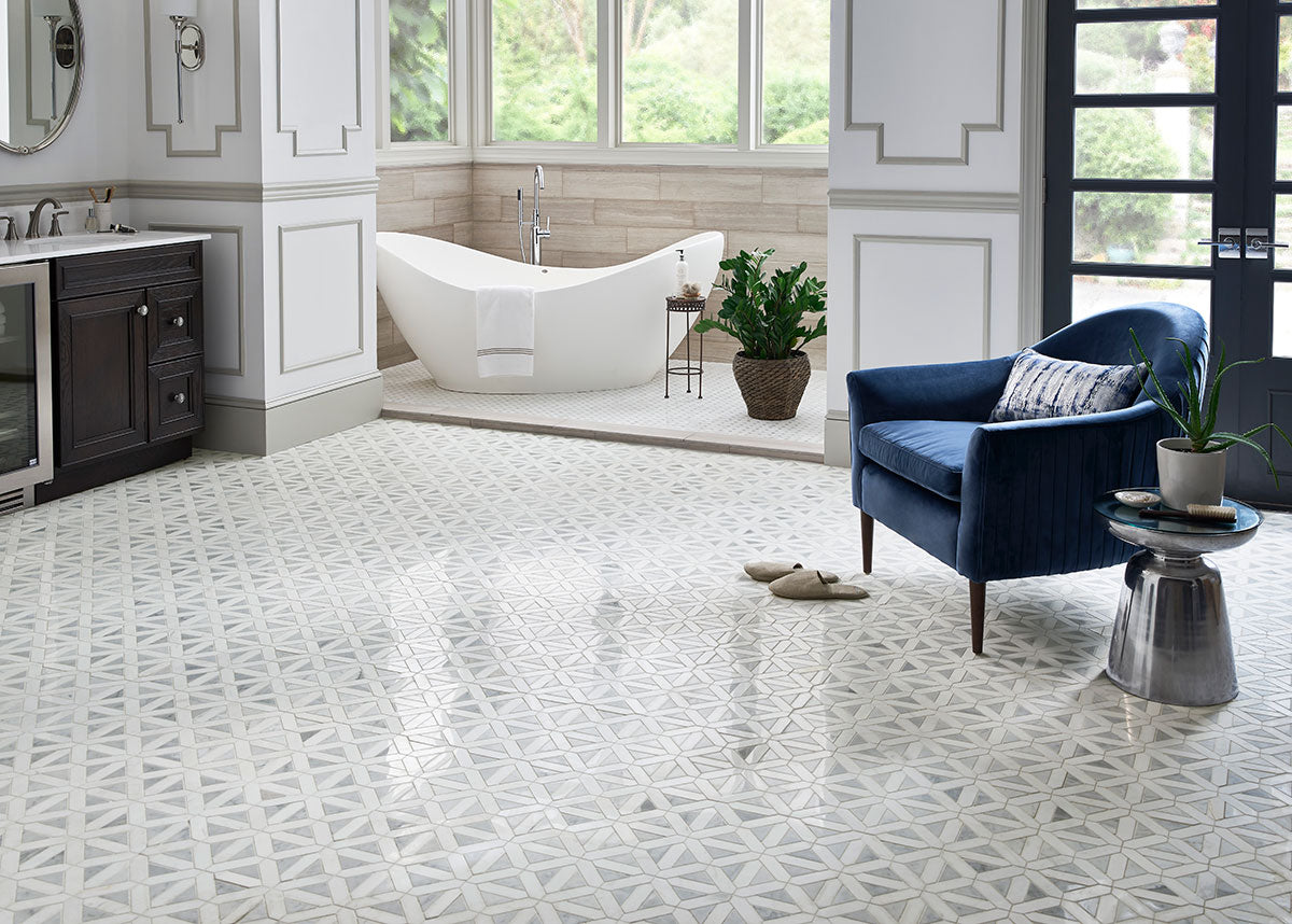 Bianco Dolomite Dotty Pattern Mosaic Tile