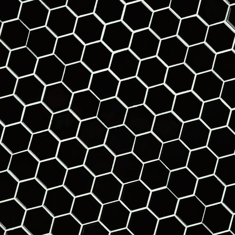 Black Glossy 2” Hexagon Mosaic Tile