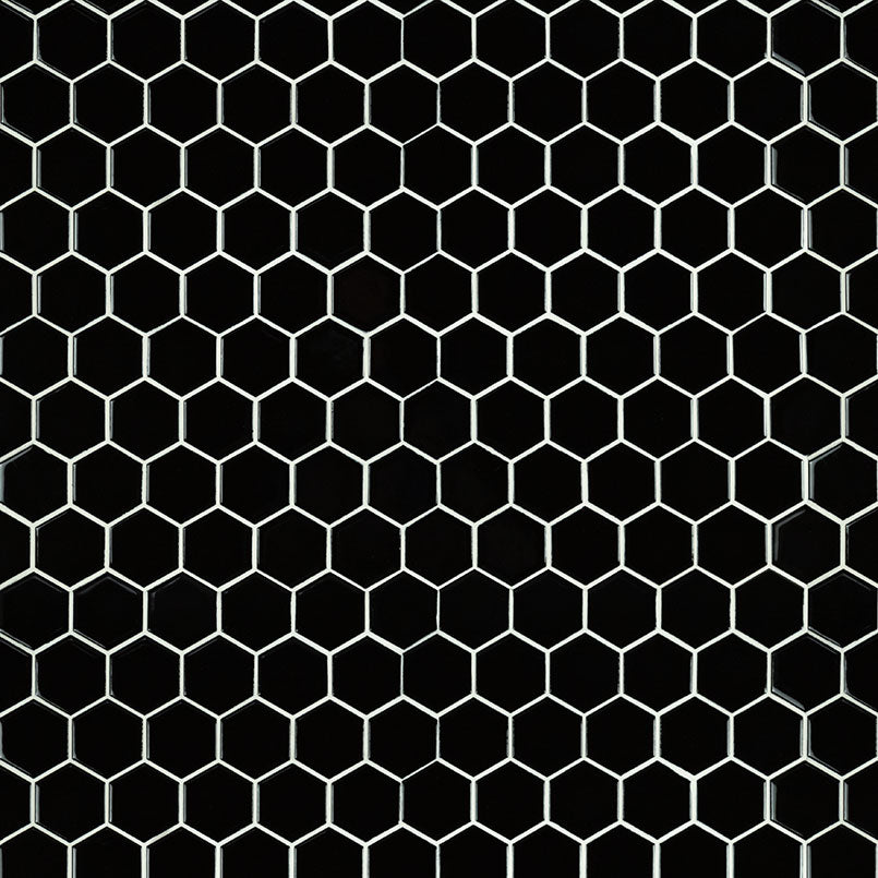 Black Glossy 2” Hexagon Mosaic Tile