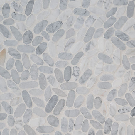 Sliced Carrara White Pebbles Mosaic Tile