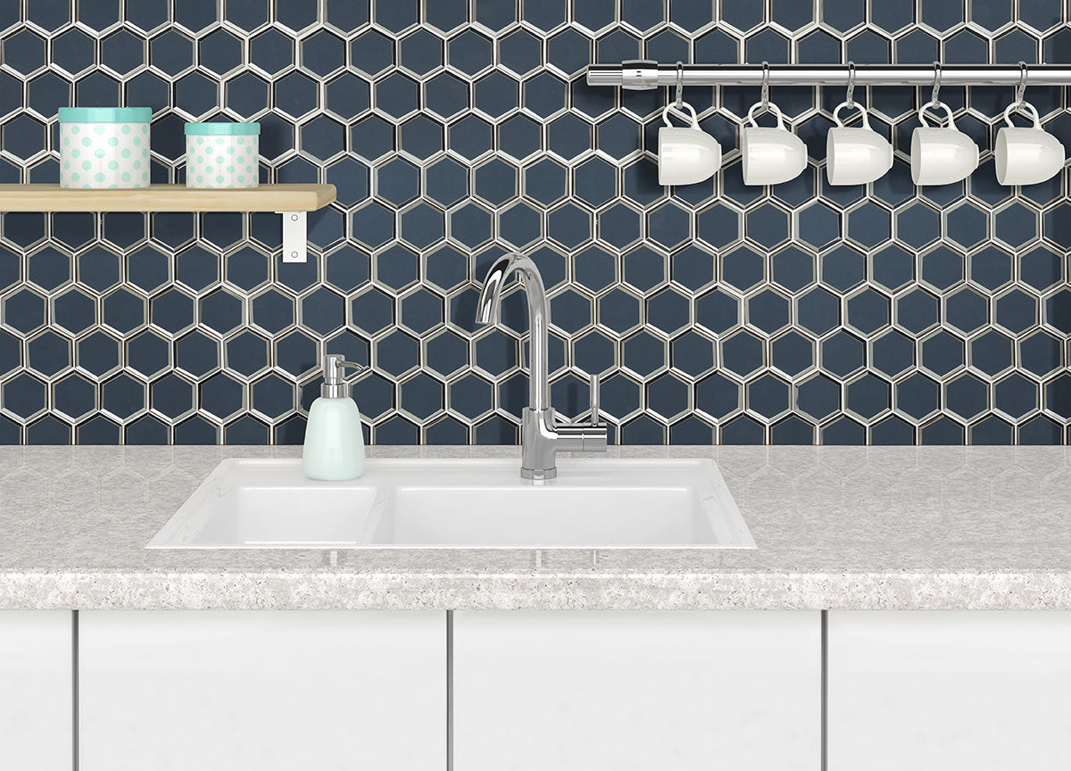 Vague Blue 3" Hexagon Mosaic Tile