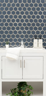 Vague Blue 3" Hexagon Mosaic Tile