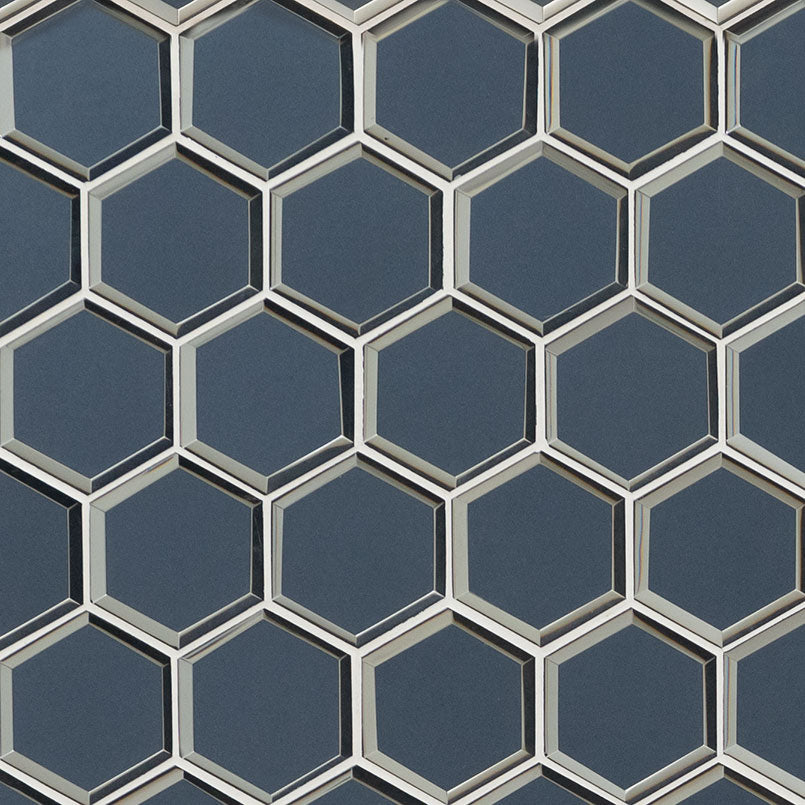 Vague Blue 3" Hexagon Mosaic Tile