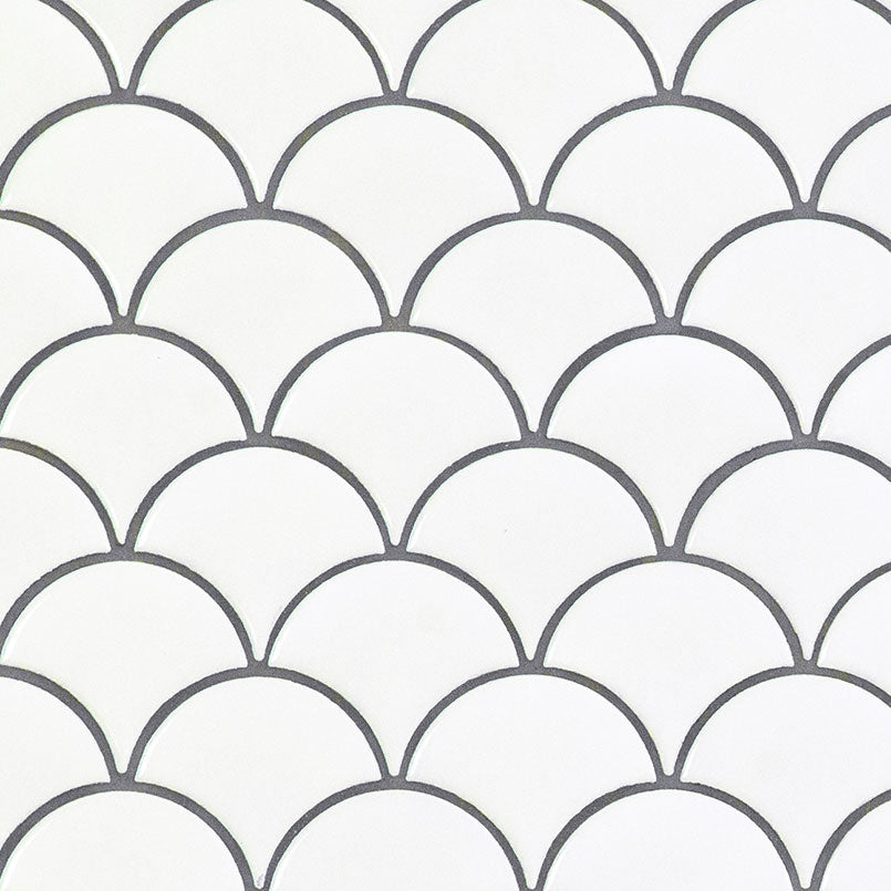 White Glossy Fish Scale Pattern Mosaic Tile